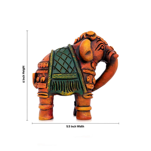 Elephant Statue - 6 x 5.5 Inches | Terracotta Clay Elephant Figurine/ Punching Elephant Sculpture for Home - Table Stand Accessories