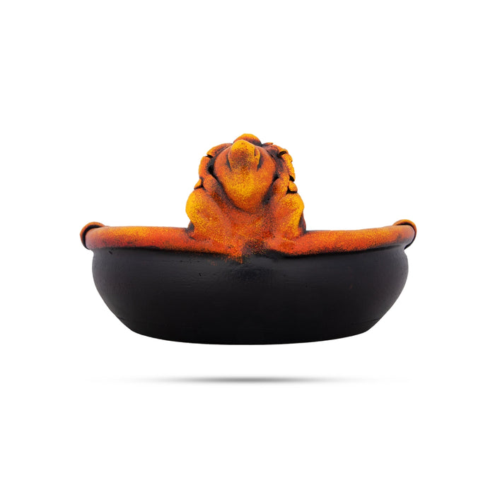 Urli - 4 x 8 Inches | Terracotta Clay Painting Uruli/ Ganesh Design Flower Pot for Home Decor - Uruli & Flower Pot