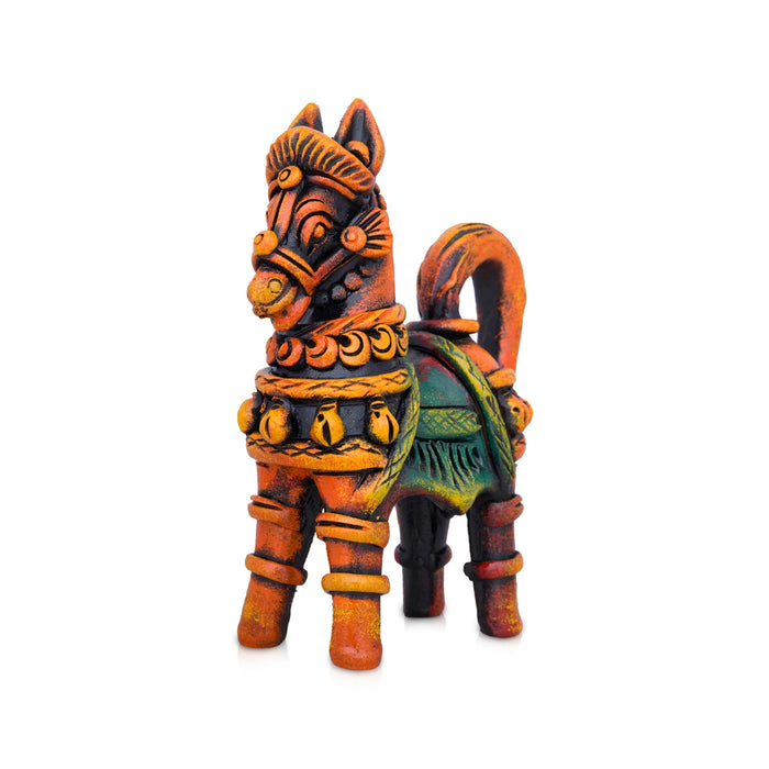 Horse Sculpture - 6 X 5 X 2 Inches | Terracotta Clay Horse Figurine/ Horse Idol For Traditional Display - Terracotta Kolu Bommai