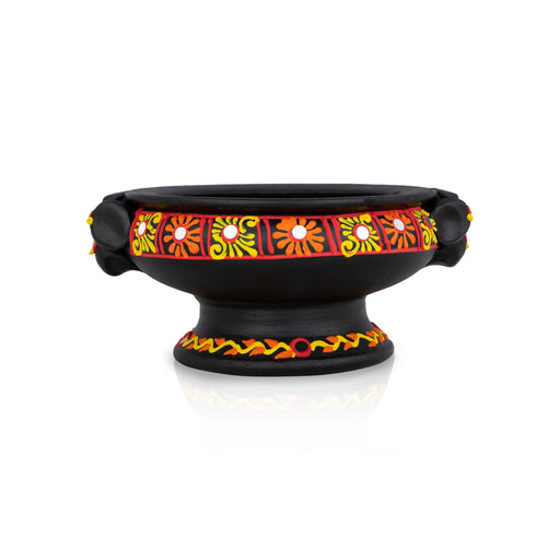 Decorative Flower Pot With Base - 3 X 5 Inches | Terracotta Clay Uruli/ Urli For Traditional Decor - Uruli & Flower Pot