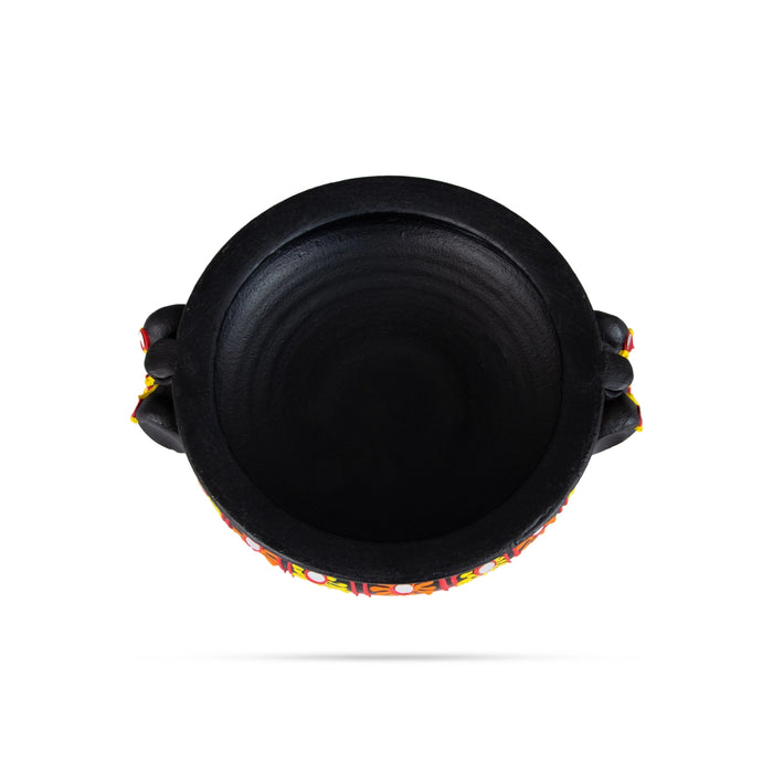 Decorative Flower Pot With Base - 3 X 5 Inches | Terracotta Clay Uruli/ Urli For Traditional Decor - Uruli & Flower Pot