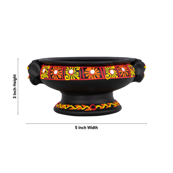 Decorative Flower Pot With Base - 3 X 5 Inches | Terracotta Clay Uruli/ Urli For Traditional Decor - Uruli & Flower Pot