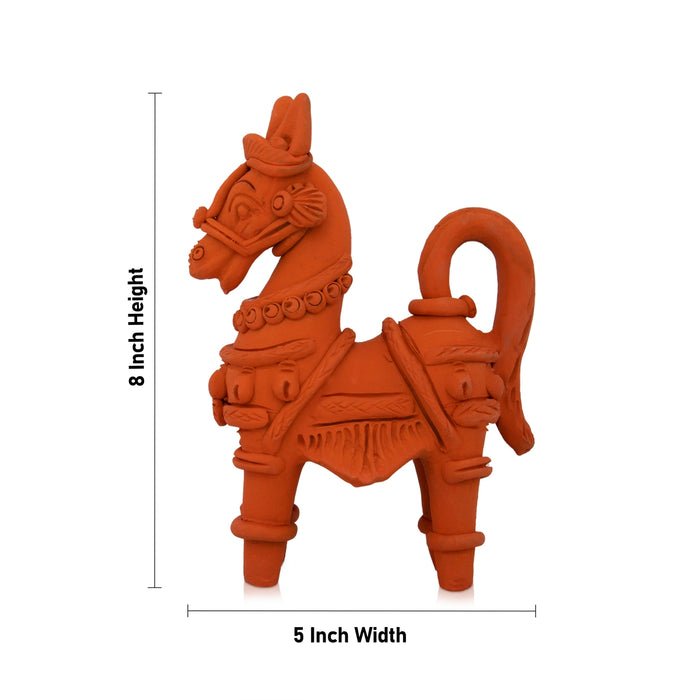 Horse Statue - 8 x 5 Inches | Terracotta Clay Horse Idol for Home - Table Stand Accessories