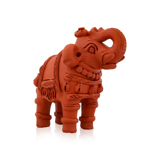 Elephant Statue - 6.5 x 6 Inches | Terracotta Clay Elephant Figurine/ Elephant Sculpture for Home - Table Stand Accessories