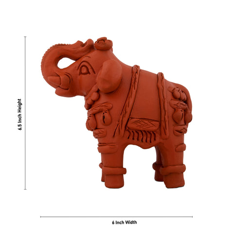 Elephant Statue - 6.5 x 6 Inches | Terracotta Clay Elephant Figurine/ Elephant Sculpture for Home - Table Stand Accessories