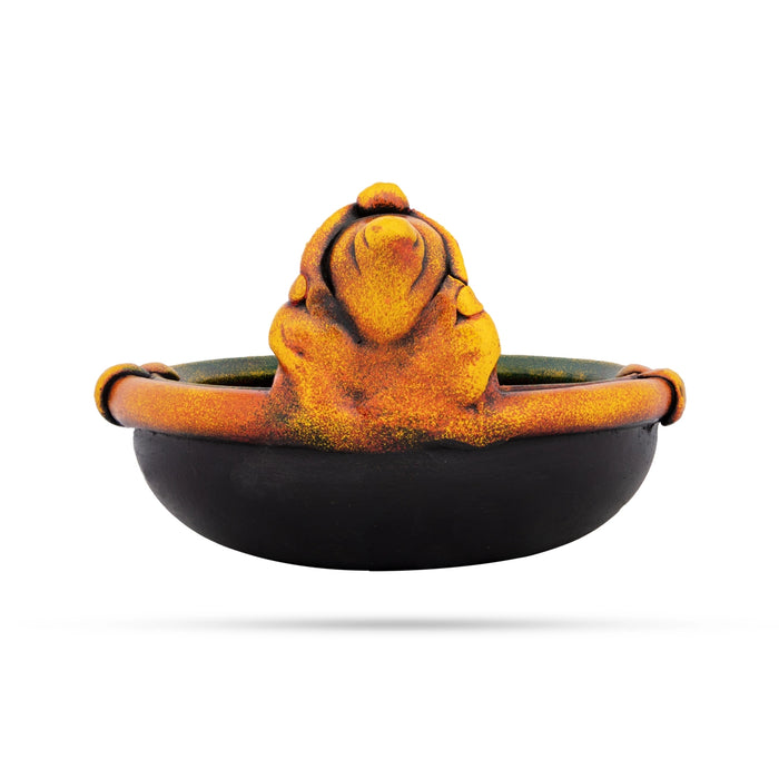Urli - 4 x 6 Inches | Terracotta Clay Painting Uruli/ Ganesh Design Flower Pot for Home Decor - Uruli & Flower Pot