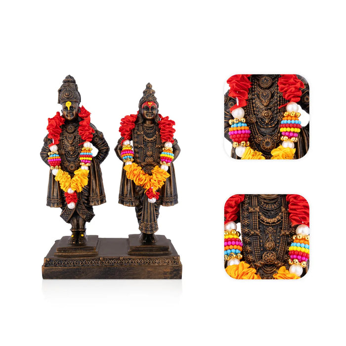 Vitthal Rukmini Murti Standing On Base - 8 x 5.5 Inches | Resin Idol/ Vitthal Rakhumai Murti for Pooja - Fibre Murties