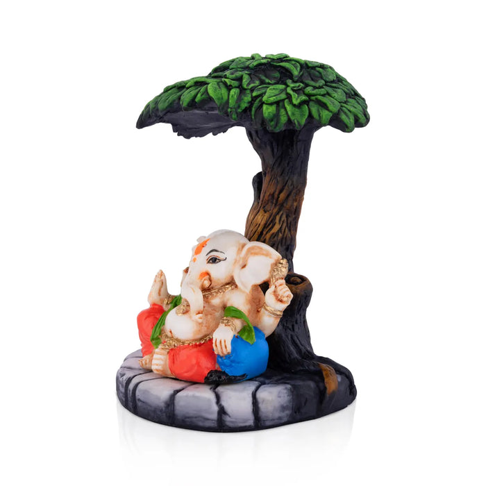 Tree Ganesha Murti - 5.5 x 3.5 Inches | Resin Ganesh Idol / Vinayagar Statue For Home & Office Decor - Fibre Murties