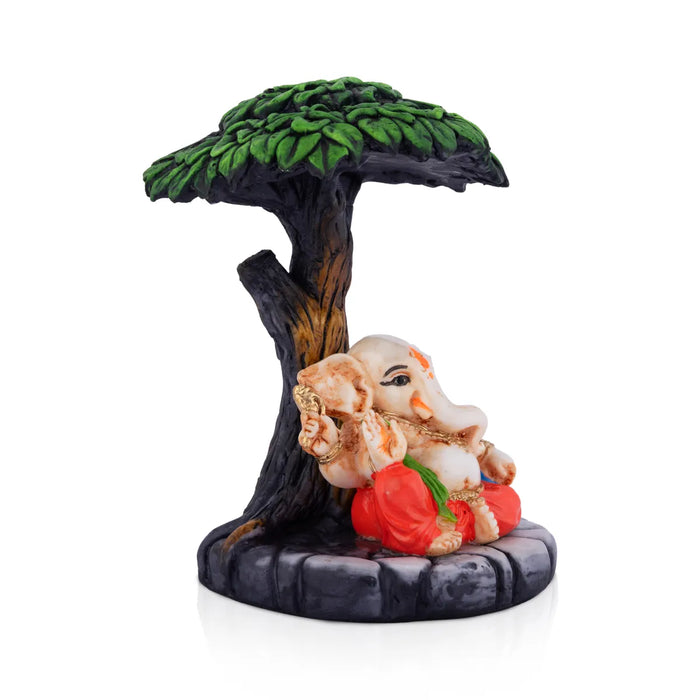 Tree Ganesha Murti - 5.5 x 3.5 Inches | Resin Ganesh Idol / Vinayagar Statue For Home & Office Decor - Fibre Murties