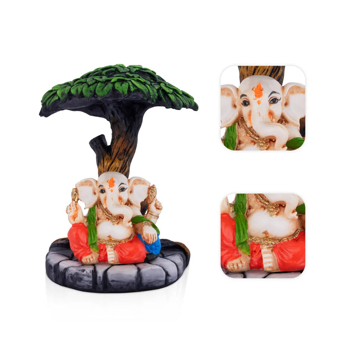 Tree Ganesha Murti - 5.5 x 3.5 Inches | Resin Ganesh Idol / Vinayagar Statue For Home & Office Decor - Fibre Murties