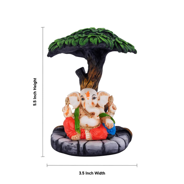 Tree Ganesha Murti - 5.5 x 3.5 Inches | Resin Ganesh Idol / Vinayagar Statue For Home & Office Decor - Fibre Murties