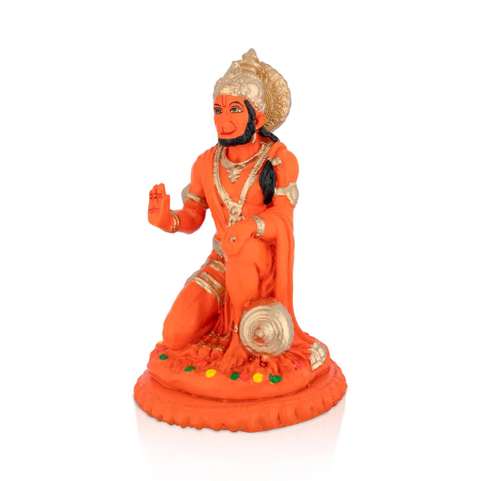 Anjaneya Statue - 7.25 x 5 Inches | Fibre Statue / Hanuman Sitting Statue / Hanuman Murti for Pooja - Fibre Murties