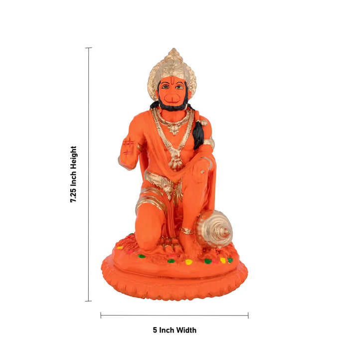 Anjaneya Statue - 7.25 x 5 Inches | Fibre Statue / Hanuman Sitting Statue / Hanuman Murti for Pooja - Fibre Murties