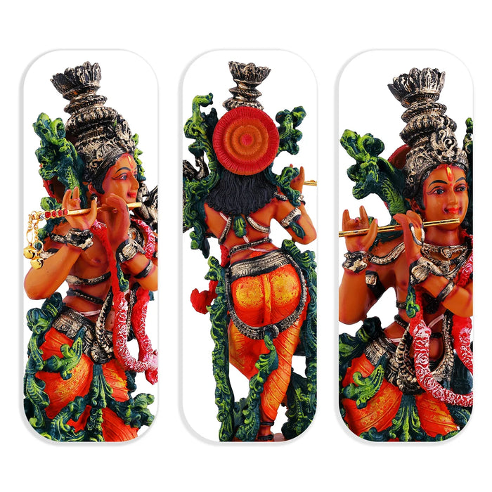 Lord Krishnar Standing On Base Murti - 14 x 4.5 Inches | Fiber Idol / Krishna Bhagwan Statue For Pooja - Fibre Murties