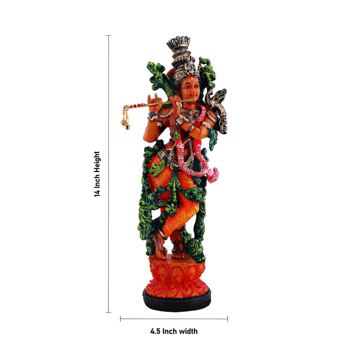 Lord Krishnar Standing On Base Murti - 14 x 4.5 Inches | Fiber Idol / Krishna Bhagwan Statue For Pooja - Fibre Murties