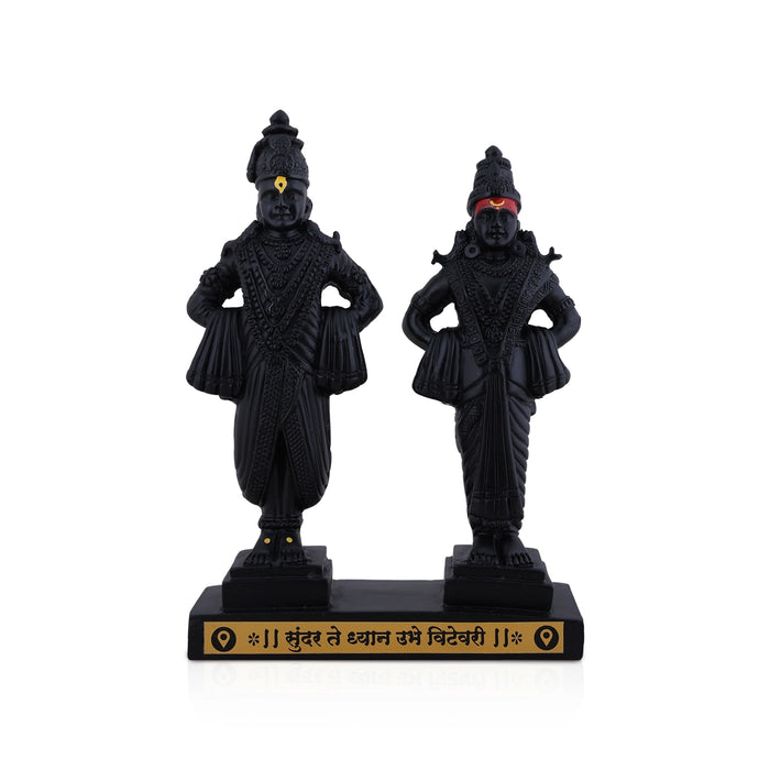 Vitthal Rukmini Murti Standing On Base - 9 x 6 Inches | Black Resin Idol/ Vitthal Rakhumai Murti for Pooja