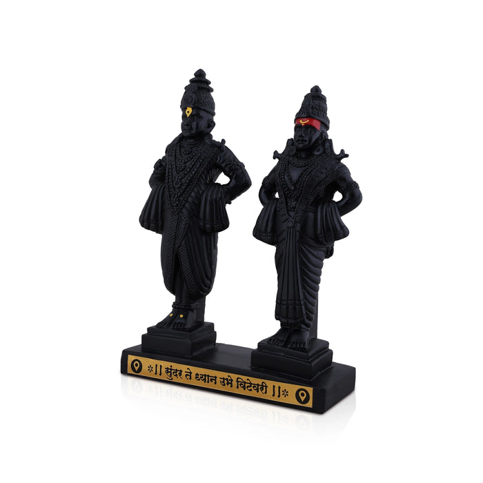 Vitthal Rukmini Murti Standing On Base - 9 x 6 Inches | Black Resin Idol/ Vitthal Rakhumai Murti for Pooja