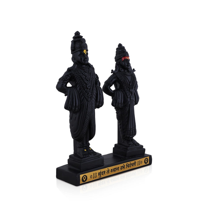 Vitthal Rukmini Murti Standing On Base - 9 x 6 Inches | Black Resin Idol/ Vitthal Rakhumai Murti for Pooja