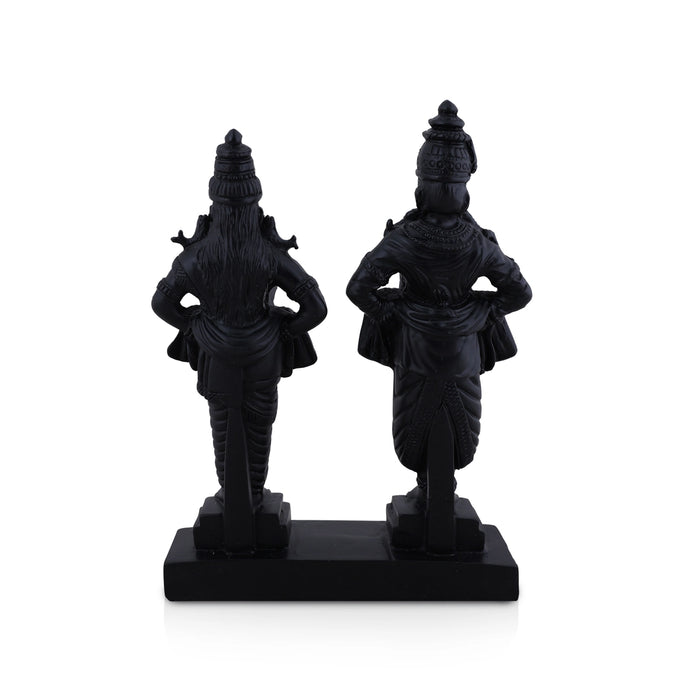 Vitthal Rukmini Murti Standing On Base - 9 x 6 Inches | Black Resin Idol/ Vitthal Rakhumai Murti for Pooja