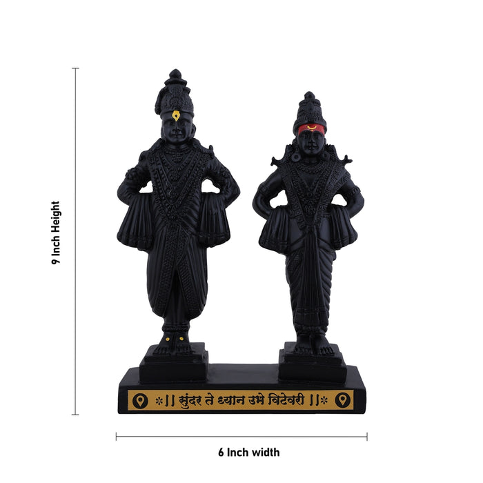 Vitthal Rukmini Murti Standing On Base - 9 x 6 Inches | Black Resin Idol/ Vitthal Rakhumai Murti for Pooja