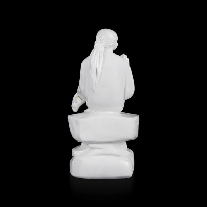 Saibaba Statue Sitting On Base - 7.5 x 3 Inches | White Idol/ Sai Baba Vigraham/ Saibaba Idol for Pooja