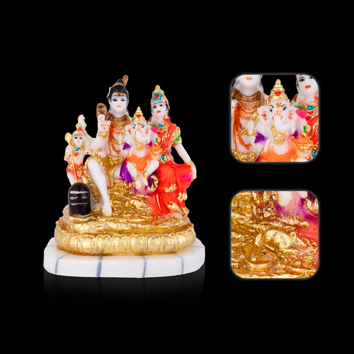 Lord Shiva Family - 6.5 x 5 Inches | Marble Dust Shivan Family Idol / Shiva Family Statue for Pooja - Fibre Murties