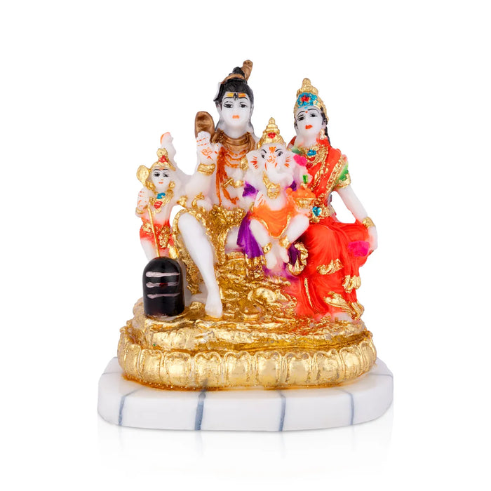 Lord Shiva Family - 6.5 x 5 Inches | Marble Dust Shivan Family Idol / Shiva Family Statue for Pooja - Fibre Murties