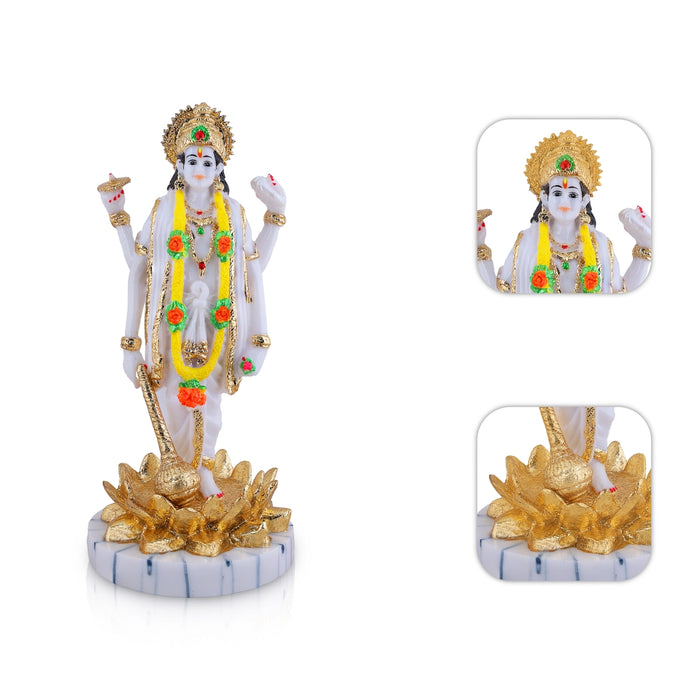 Vishnu Standing on Kamal Base Murti - 12 x 5.5 Inches | Fibre Vishnu Idol / Lord Vishnu Statue for Pooja - Fibre Murties