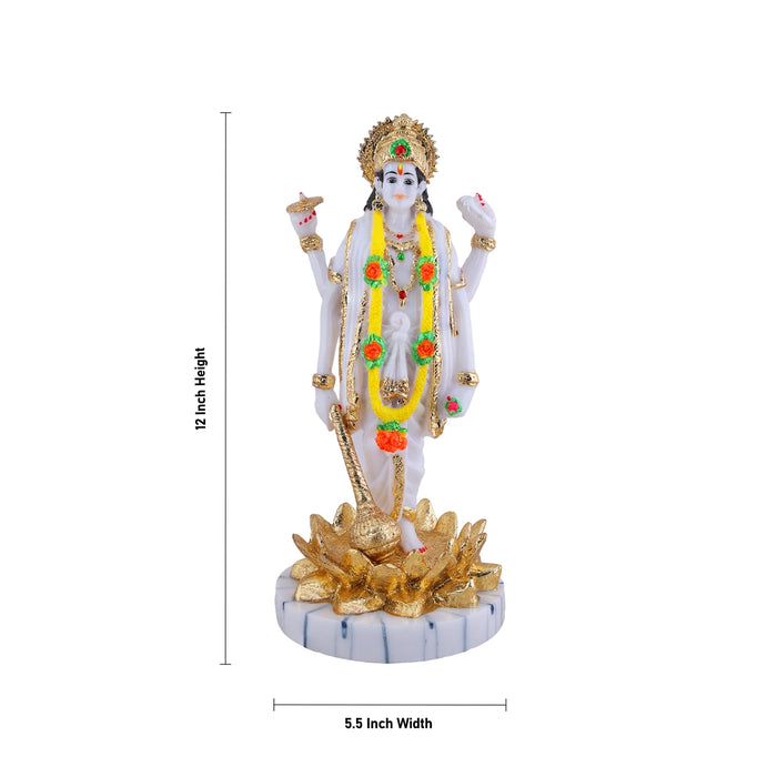 Vishnu Standing on Kamal Base Murti - 12 x 5.5 Inches | Fibre Vishnu Idol / Lord Vishnu Statue for Pooja - Fibre Murties