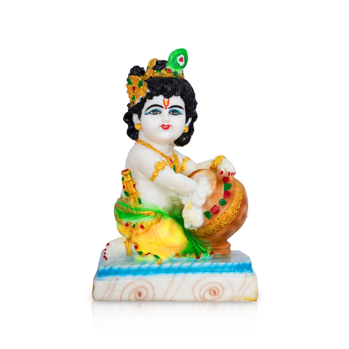 Butter Krishna Murti With Base - 8 x 5 Inches | Marble Murti/ Krishna Idol for Home & Office - Fibre Murties