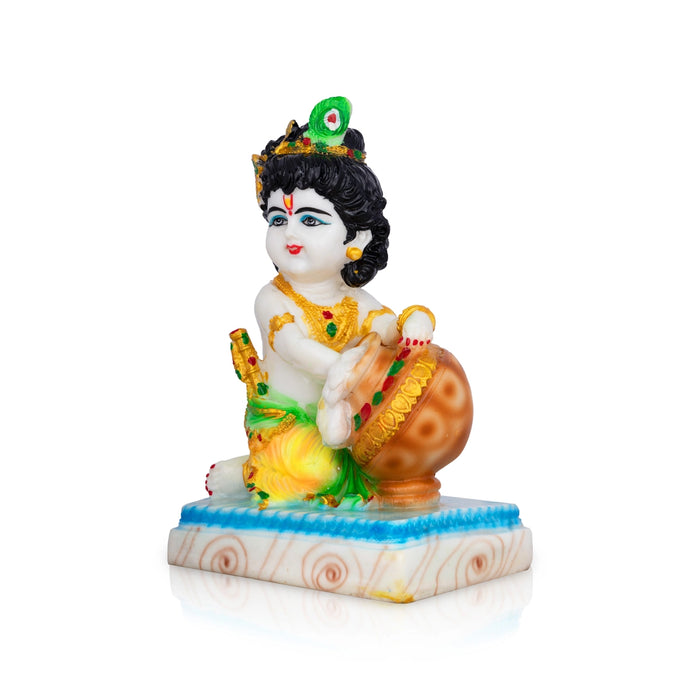Butter Krishna Murti With Base - 8 x 5 Inches | Marble Murti/ Krishna Idol for Home & Office - Fibre Murties