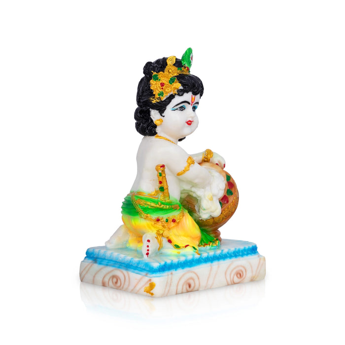 Butter Krishna Murti With Base - 8 x 5 Inches | Marble Murti/ Krishna Idol for Home & Office - Fibre Murties