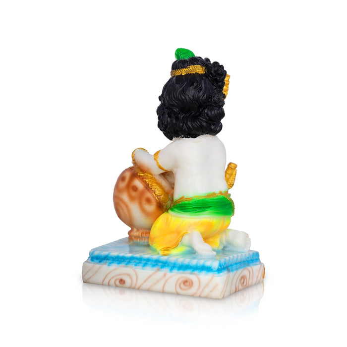 Butter Krishna Murti With Base - 8 x 5 Inches | Marble Murti/ Krishna Idol for Home & Office - Fibre Murties