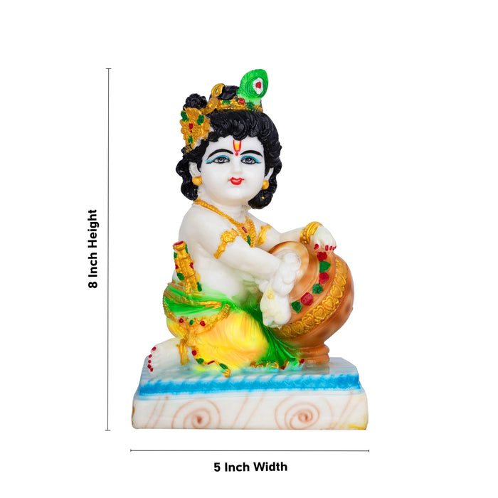 Butter Krishna Murti With Base - 8 x 5 Inches | Marble Murti/ Krishna Idol for Home & Office - Fibre Murties