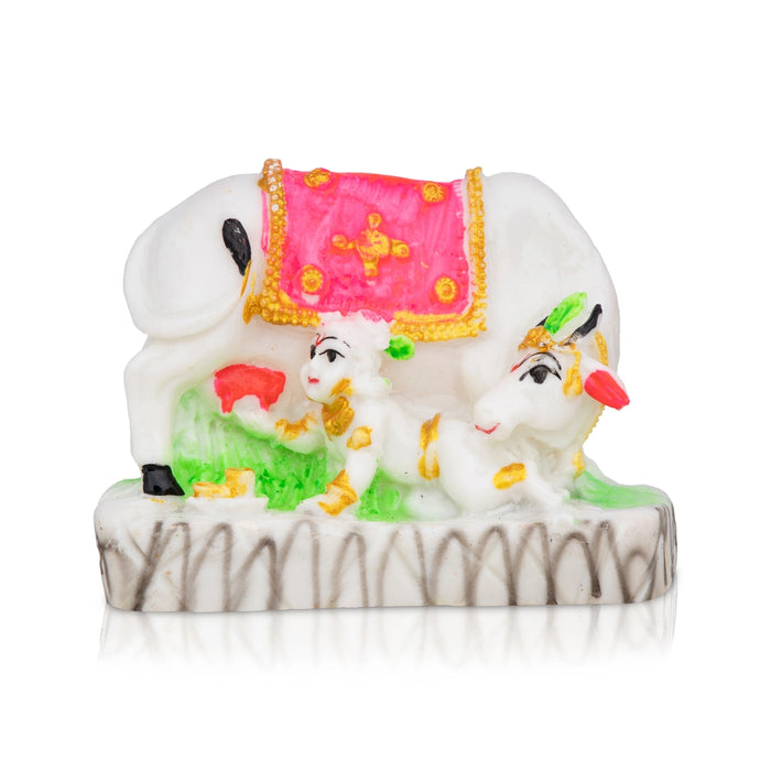 Krishna Murti Drinking Cow Milk - 3 x 4 Inches | Marble Murti/ Krishna Idol/ Krishna Statue With Base for Home - Fibre Murties