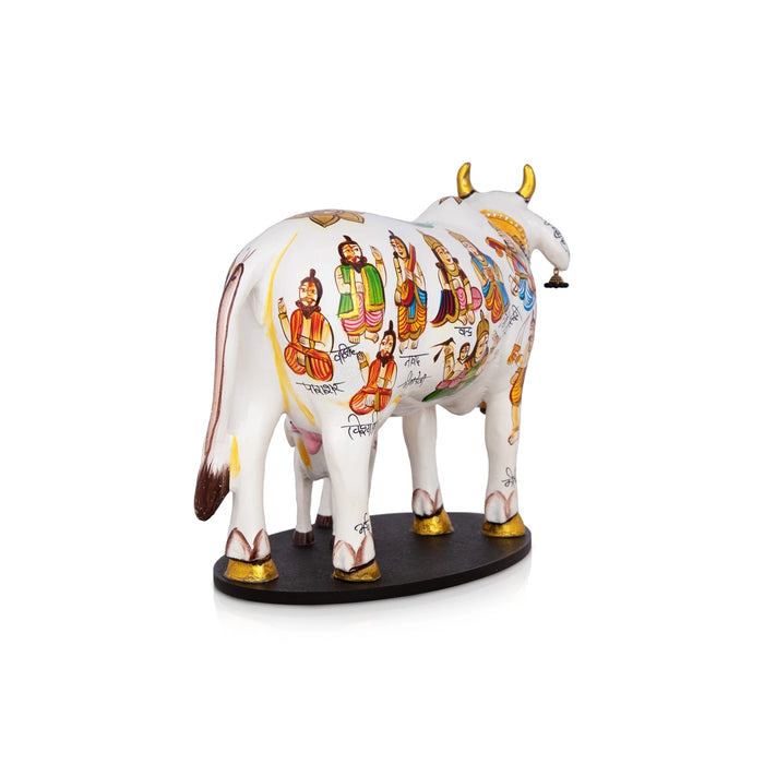 Kamadhenu Cow With Calf Idol - 8 x 10 Inches | Cow And Calf Statue/ Marble Murti With Base for Home - Table Stand Accessories