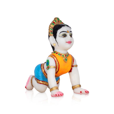 Crawling Radha Murti - 5.5 x 4 Inches | Marble Murti/ Coloured Radha Idol for Pooja & Table Top