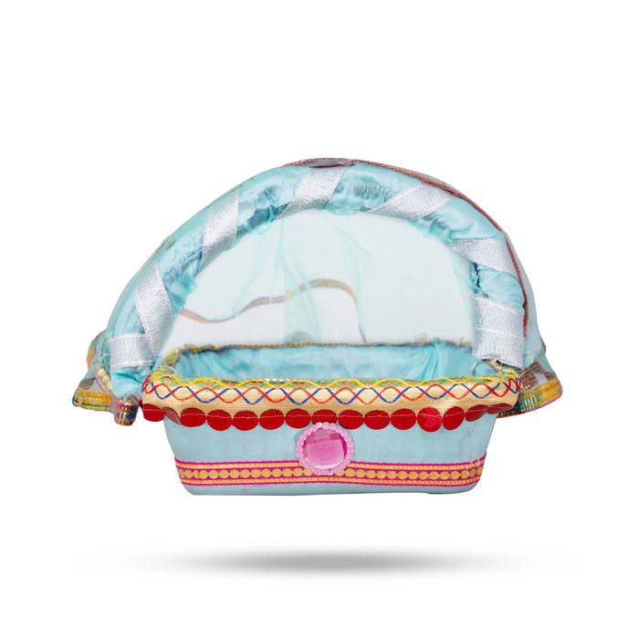 Laddu Gopal Basket with Handle - 6 x 6 Inches | Kanha Ji Ki Tokri with Cover/ Carry Basket for Laddu Gopal - Deity Accessories