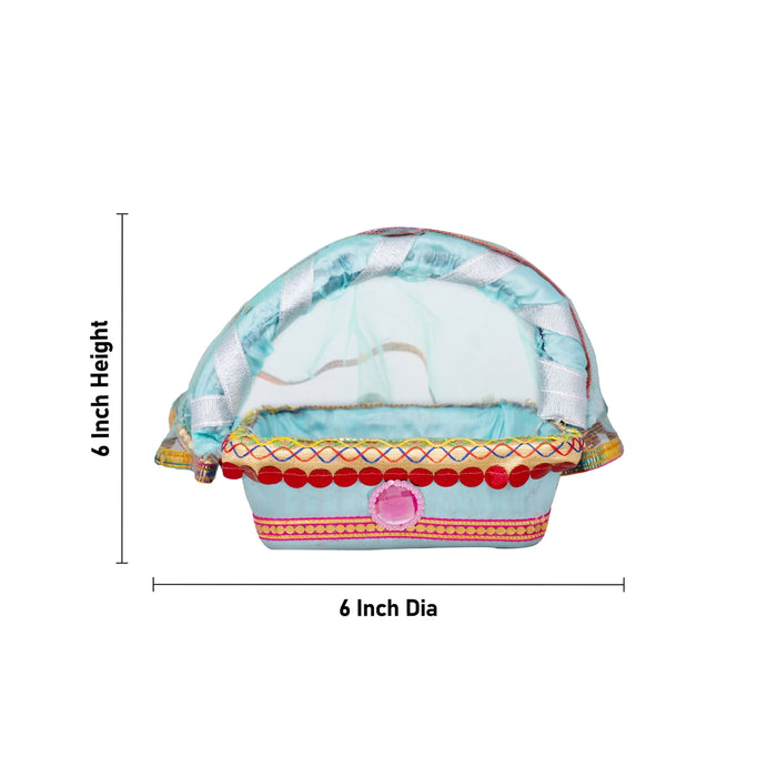 Laddu Gopal Basket with Handle - 6 x 6 Inches | Kanha Ji Ki Tokri with Cover/ Carry Basket for Laddu Gopal - Deity Accessories