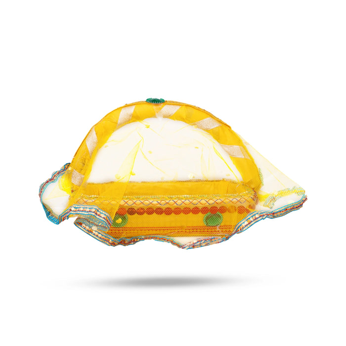 Laddu Gopal Basket with Handle - 7.5 x 9 Inches | Kanha Ji Ki Tokri with Cover/ Carry Basket for Laddu Gopal - Deity Accessories