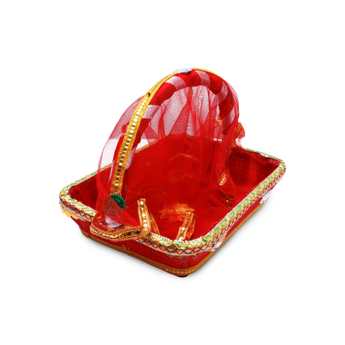 Krishna Carry Basket with Handle - 8 x 10 Inches | Tokri Basket for Laddu Gopal - Deity Accessories