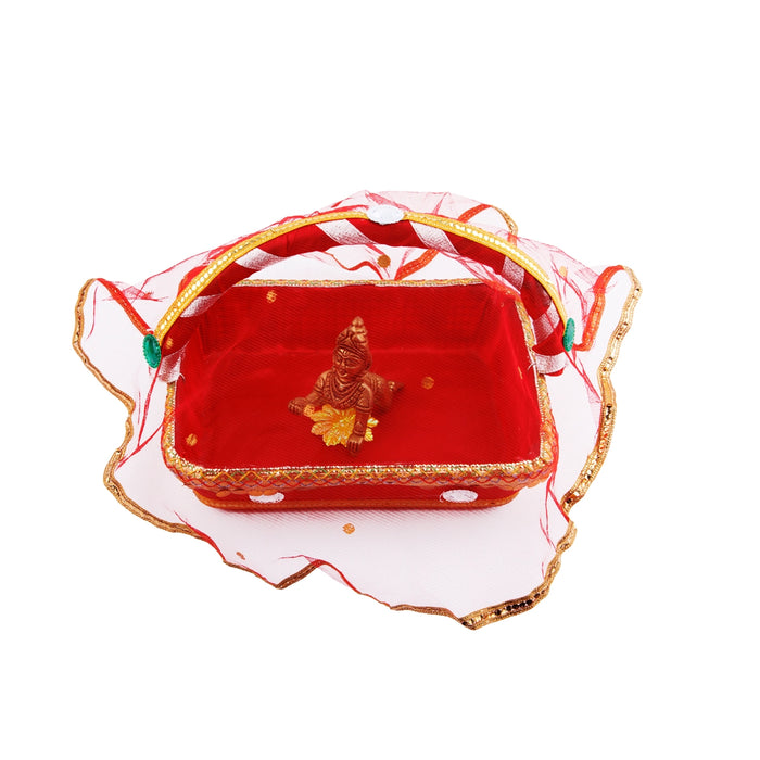 Krishna Carry Basket with Handle - 8 x 10 Inches | Tokri Basket for Laddu Gopal - Deity Accessories