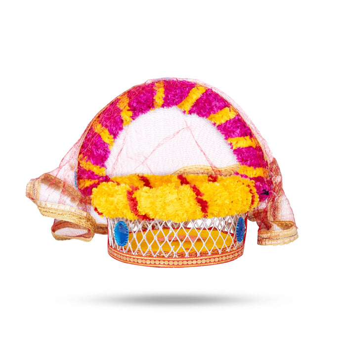 Laddu Gopal Basket with Handle - 7.5 x 6 Inches | Kanha Ji Ki Tokri with Cover/ Carry Basket for Laddu Gopal - Deity Accessories