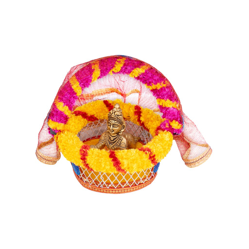 Laddu Gopal Basket with Handle - 7.5 x 6 Inches | Kanha Ji Ki Tokri with Cover/ Carry Basket for Laddu Gopal - Deity Accessories