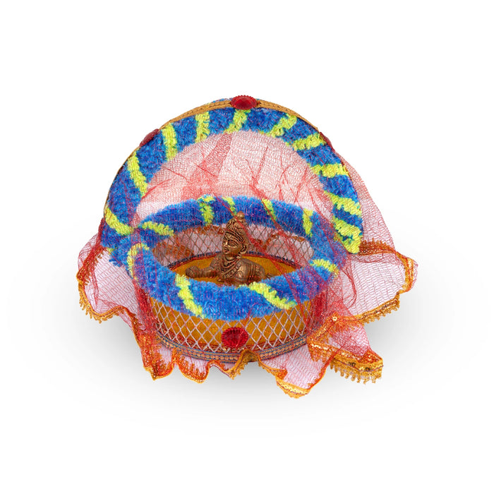 Laddu Gopal Basket With Handle - 8.5 x 8 Inches | Carry Basket/ Kanha Ji Ki Tokri for Little Krishna - Deity Accessories