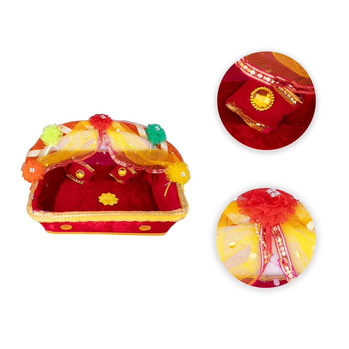 Laddu Gopal Basket with Handle - 10 x 10 Inches | Kanha Ji Ki Tokri with Cover/ Carry Basket for Laddu Gopal - Deity Accessories