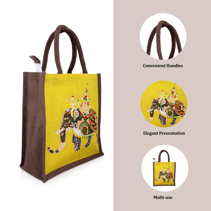 Jute Lunch Bag with Zip - 11 x 10 Inches | Jute Bag/ Handbag/ Tote Bag for Women - Bags & Pouches