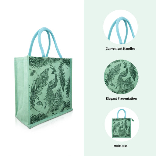 Jute Lunch Bag with Zip - 12 x 12 Inches | Jute Bag/ Handbag/ Tote Bag for Women - Bags & Pouches