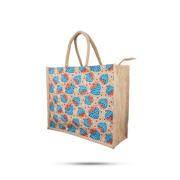 Jute Shopping Bag with Zip - 13 x 16 Inches | Jute Bag/ Handbag/ Tote Bag for Women - Bags & Pouches