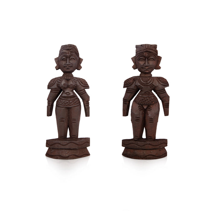 Marapachi Bommai Pair - 6 x 3 Inches | Wooden Statue/ Marapachi Doll for Home Decor